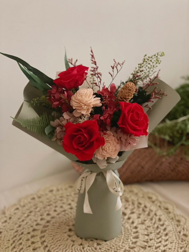 【永生花礼】红玫瑰永生花束/生日礼物/告白花束/情人节花束 - 干燥花/捧花 - 植物．花 多色