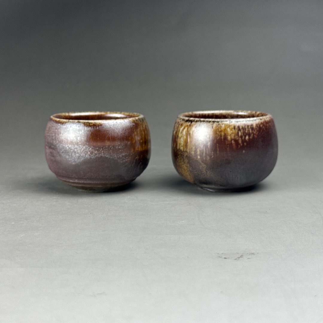 台湾名家周圣钧【柴烧】手拉坏柴烧茶杯两入组001 - 茶具/茶杯 - 陶 咖啡色