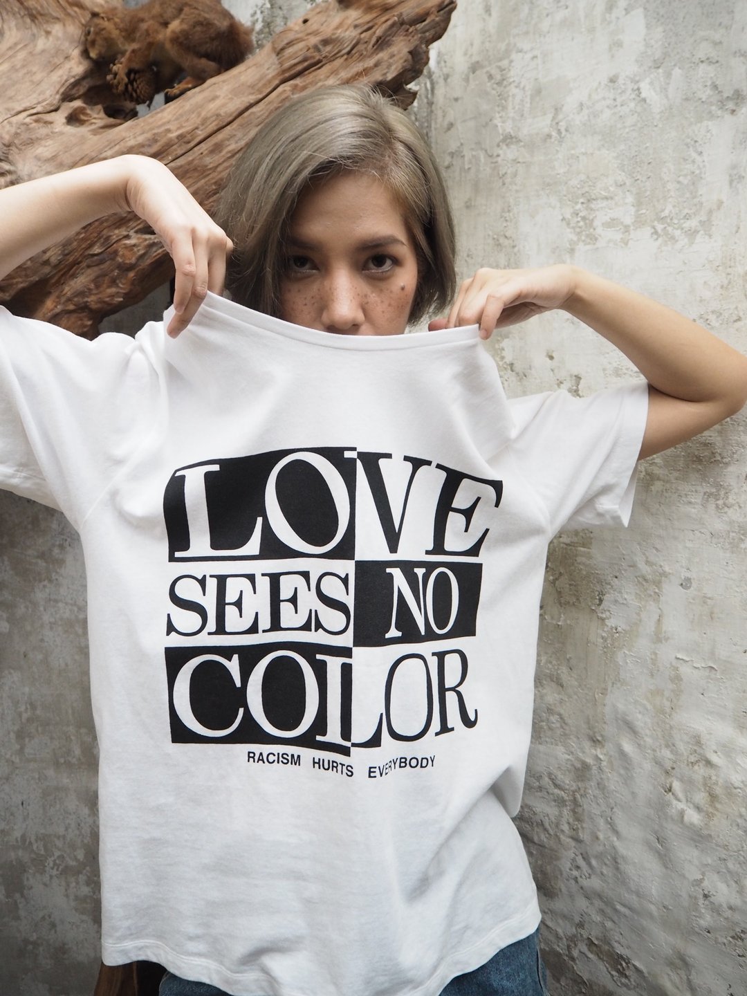 T-shirt, printed, round neck, white colour, tubular knit - 女装 T 恤 - 棉 白色