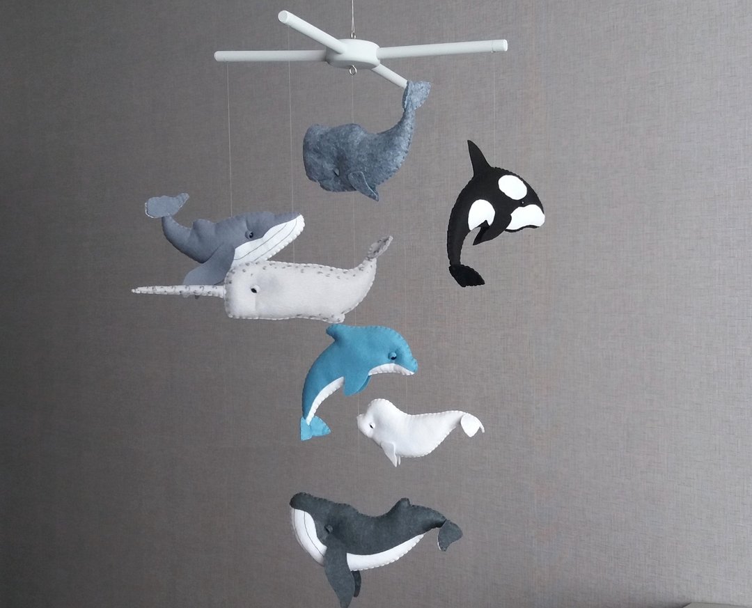 Whale mobile, Baby mobile,Ocean mobile, Sea ocean nursery, Nautical nursery - 满月礼盒 - 其他材质 灰色