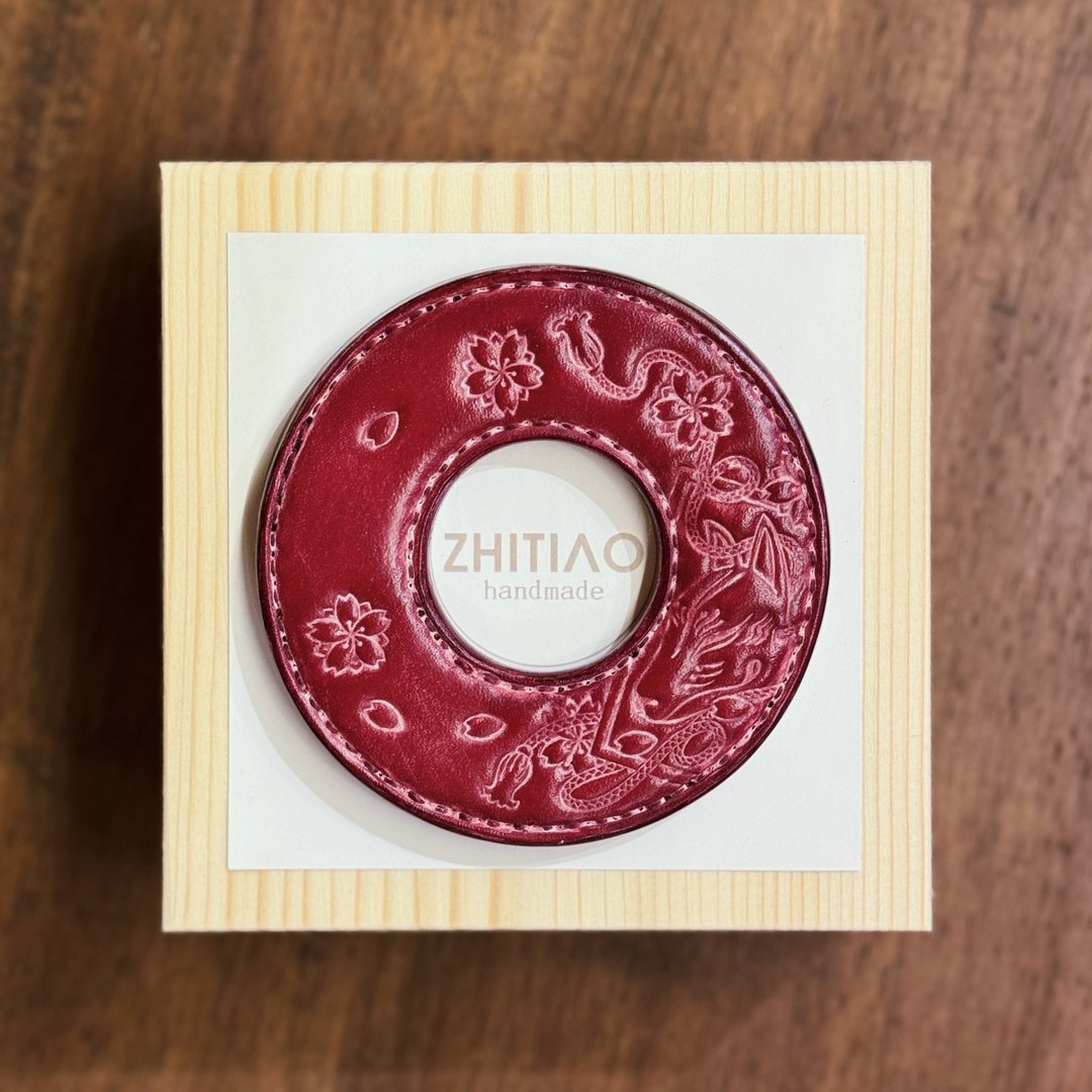 原创手工制作牛皮剑道刀镡 御先稻荷 黑色 剑锷 Tsuba - 运动配件 - 真皮 红色