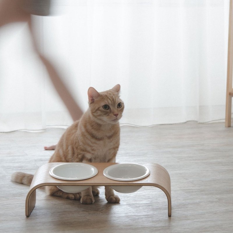 WOODY好食(双口) 曲木宠物食器台 原木色 - 碗/碗架 - 木头 卡其色