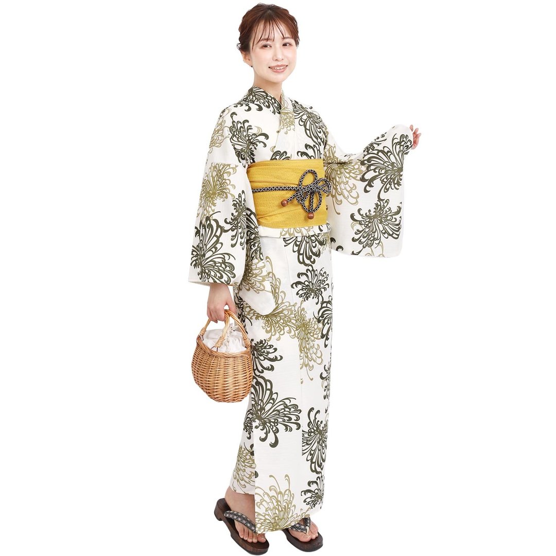日本 和服 聚酯纤维 梭织 女性 浴衣 腰带 2件组 F Size X37-04B - 其他 - 聚酯纤维 绿色