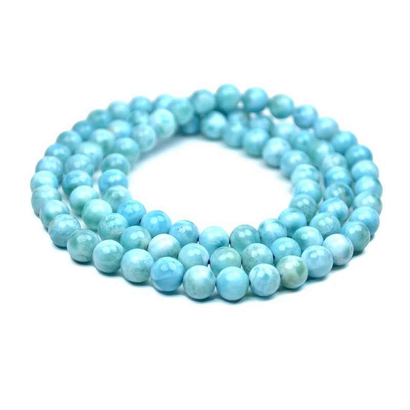 【正佳珠宝】天然海纹石 拉利玛 冰翠海蓝 6mm 三圈手珠 36-40g - 手链/手环 - 半宝石 