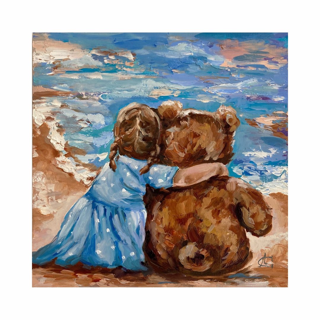 Little girl painting Daughter painting original oil art - 墙贴/壁贴 - 其他材质 