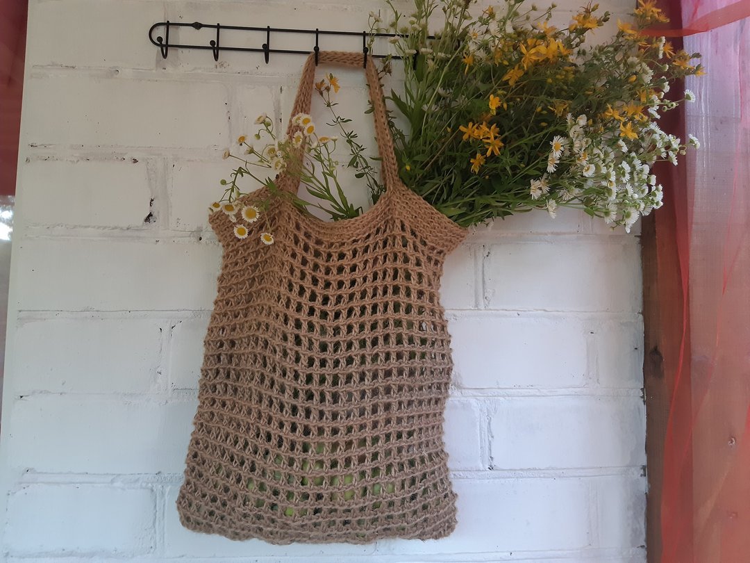 Crochet jute shopping bag with handles Rope shopping bag - 手提包/手提袋 - 环保材料 