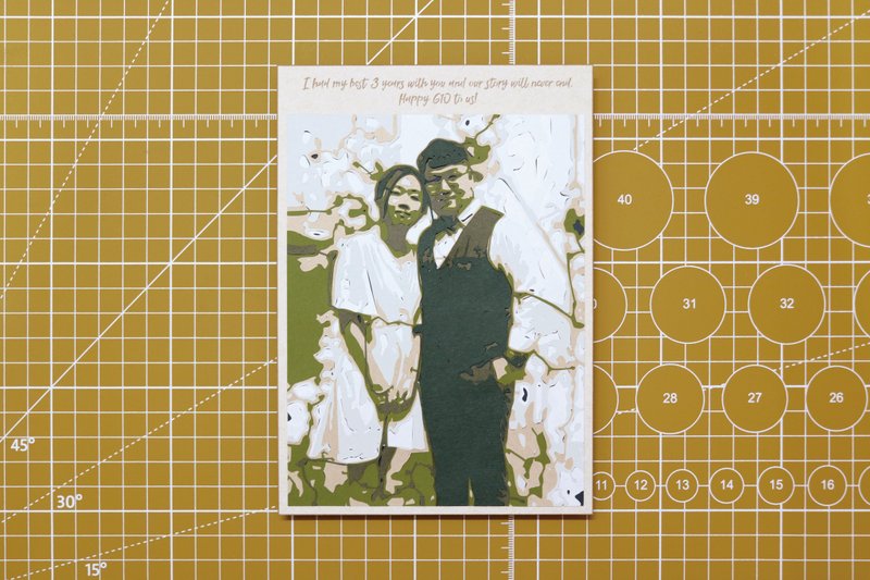 绿色系 人像纸雕卡 定制化礼物 (生日/结婚/情侣) - 卡片/明信片 - 纸 