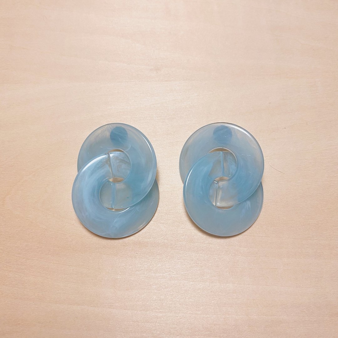 复古天蓝双圈耳环 - 耳环/耳夹 - 树脂 蓝色