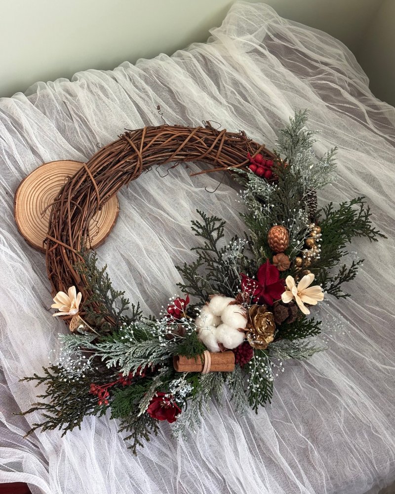 【冬季花圈—暖冬】花圈 圣诞节 永生花花圈 圣诞花圈 - 干燥花/捧花 - 植物．花 红色