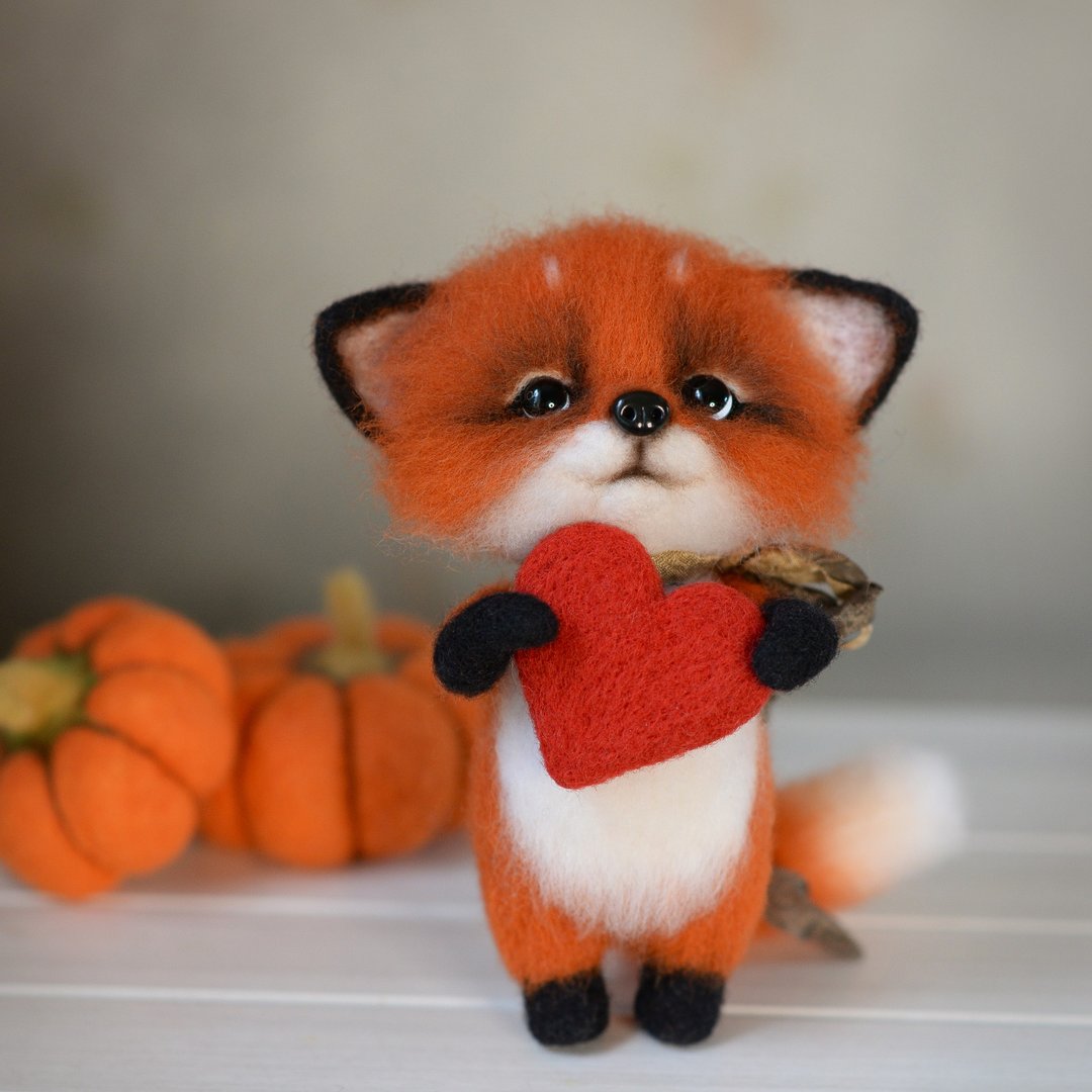 狐狸 聖誕交換禮物 狐狸 Needle felted fox sculpture, forest animal toy - 玩偶/公仔 - 羊毛 
