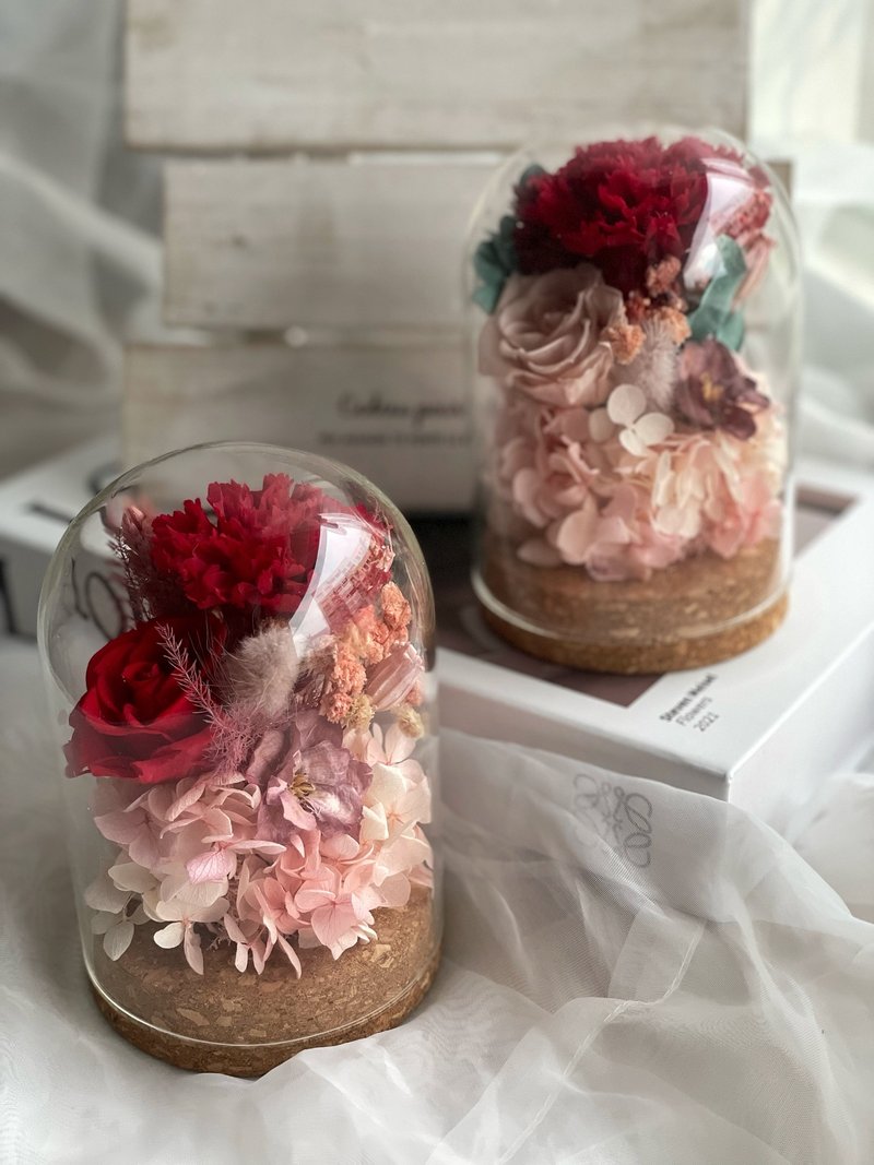 永生花玻璃盅/康乃馨/永生玫瑰花/母亲节礼物/生日礼物/定制化 - 干燥花/捧花 - 植物．花 