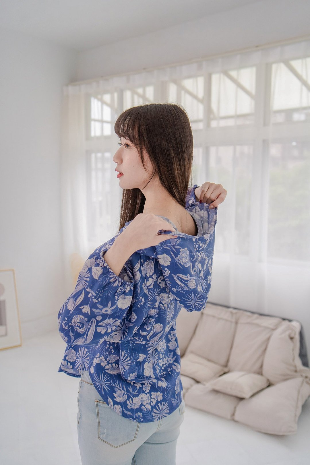 【波丽印花】迷人松弛感 连帽休闲大人衬衫 复古琉璃绀 天丝 - 女装衬衫 - 棉 蓝色