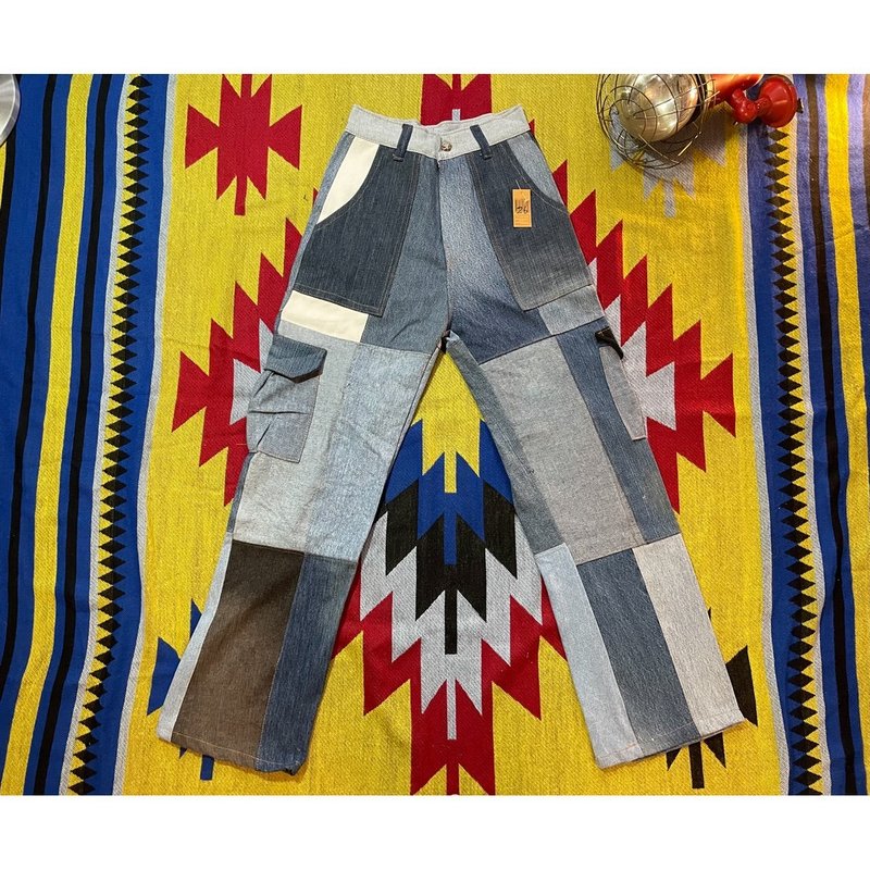 Regether 拼接丹宁双色 高腰牛仔裤 - 女装长裤 - 棉．麻 蓝色