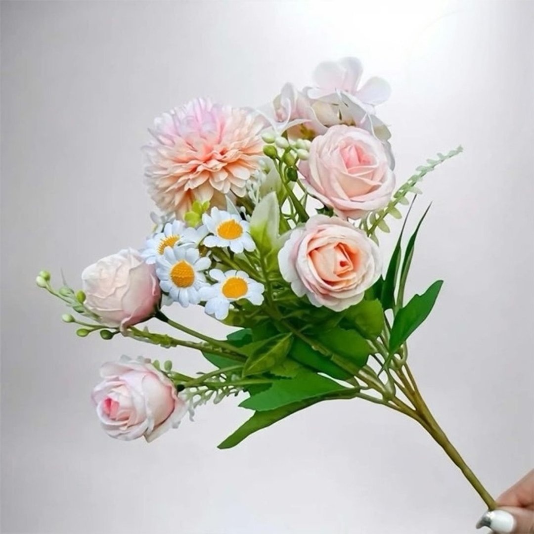 法式小花园玫瑰洋甘菊粉色花束仿真花花材 (1 入组) - 摆饰 - 塑料 黄色