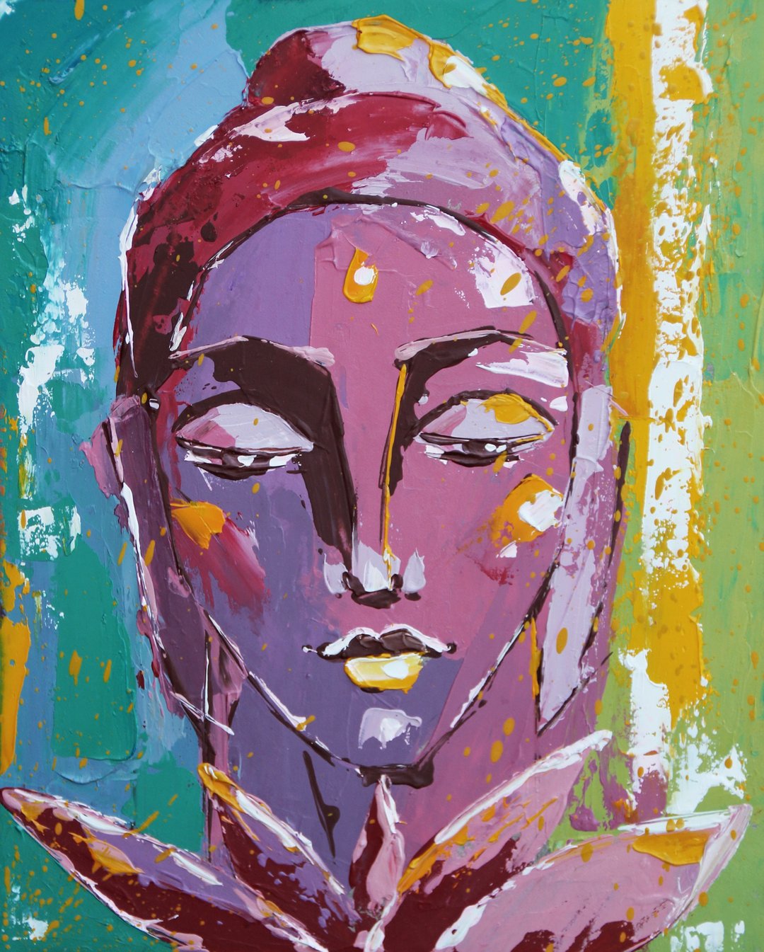 Buddha Painting Meditation Original Art Indian Artwork Buddhism Wall Art Zen - 海报/装饰画/版画 - 其他材质 紫色