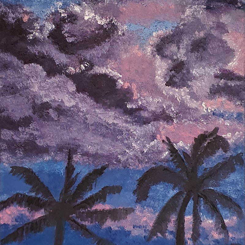 Palm Trees Painting Sky Clouds Original Art Thailand Wall Art Phuket Artwork Art - 海报/装饰画/版画 - 其他材质 紫色