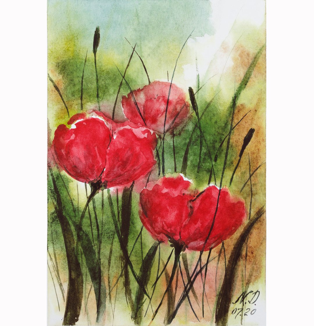 Red Poppy Painting Floral Original Art Flowers Watercolor Painting Floral Art - 海报/装饰画/版画 - 纸 多色