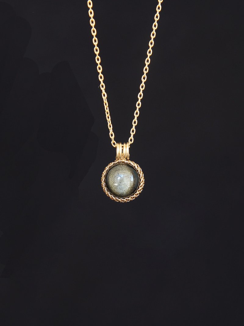 蕾丝包裹金曜石迷你吊坠项链/14kGF天然锁骨链/轻珠宝/招财首饰 - 项链 - 水晶 金色