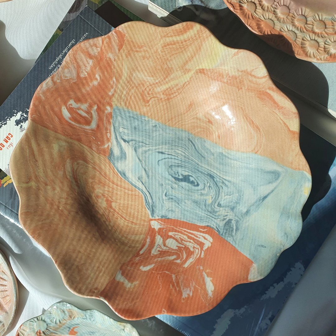 Hand Built Plate | Marbling | Ceramic Handmade | Pasta Bowl - 花瓶/陶器 - 陶 多色