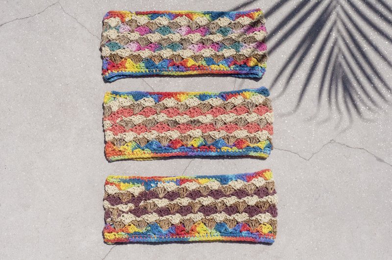 手工棉麻线编织发带/编织缤纷发带/钩织发饰/彩虹渐层发带-三角形 - 发带/发箍 - 棉．麻 多色