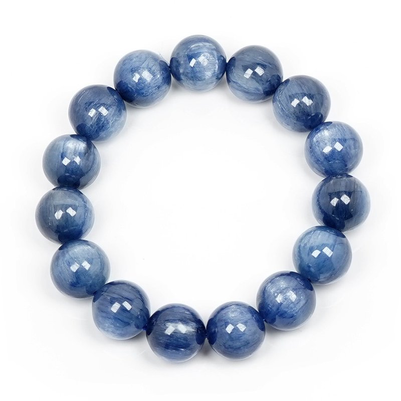 【正佳珠宝】蓝晶石 顶级猫眼泛蓝 13.8-14.3mm 蓝晶石手珠 - 手链/手环 - 半宝石 多色