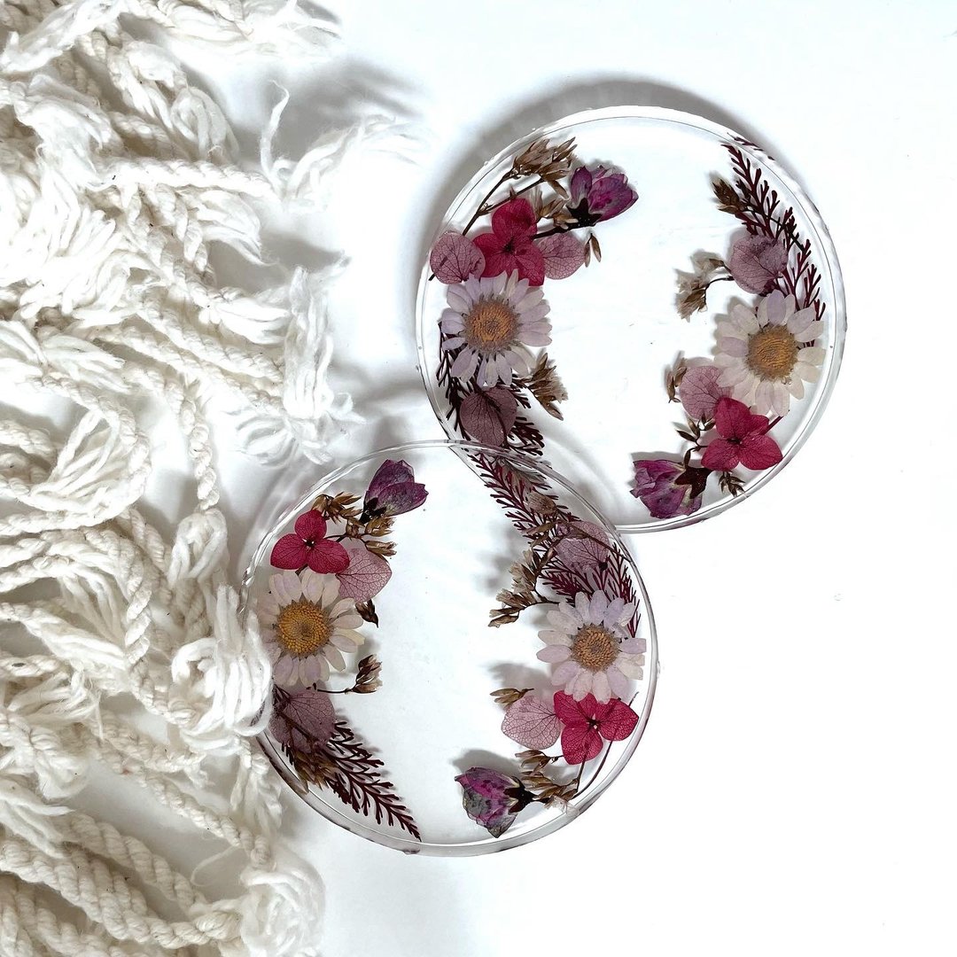 Coaster resin flower Daisy coasters flower lover dry coasters flower lover real - 杯垫 - 树脂 