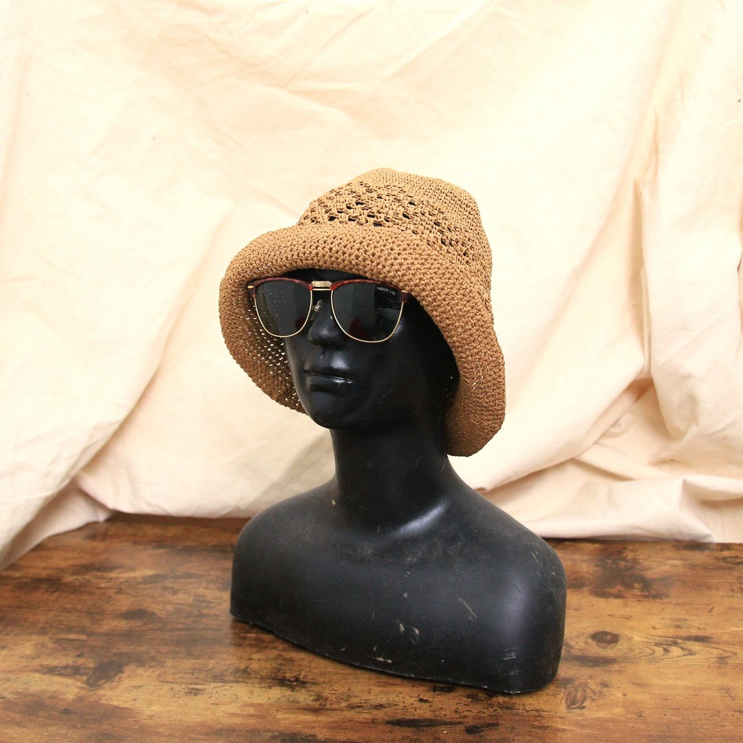 Back to Green::编织渔夫帽  卡其篓空 d-56//vintage hat - 帽子 - 棉 