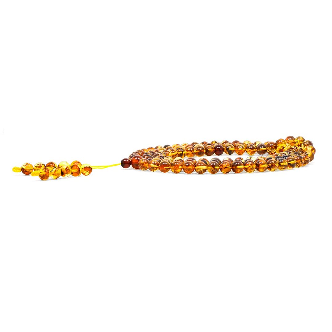【正佳珠宝】花珀 顶级金花珀 7.7-8.2mm 平安转运珠 108颗念珠佛 - 手链/手环 - 半宝石 金色