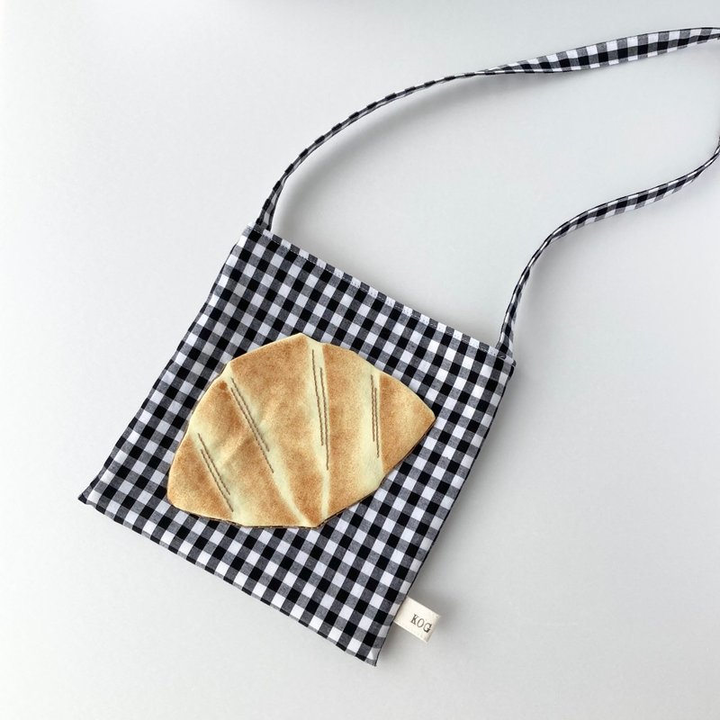 可颂与格纹布斜背包 - 侧背包/斜挎包 - 棉．麻 黑色