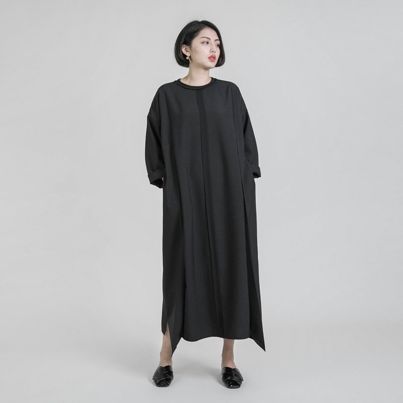 Prophecy 预言双褶洋装_8AF104_黑 - 洋装/连衣裙 - 棉．麻 黑色