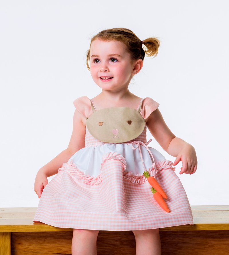 Girls Pink Gingham Bunny Dress - 童装礼服/连衣裙 - 聚酯纤维 粉红色
