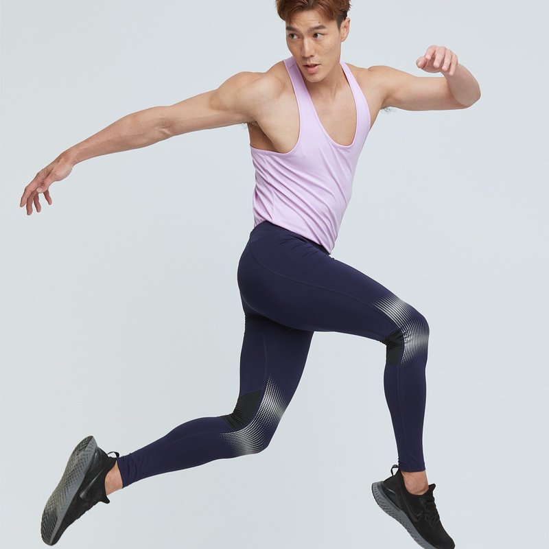 男 6D/2HA 立体剪裁反光压力裤-丈青 - 女装内搭/紧身裤 - 聚酯纤维 黑色