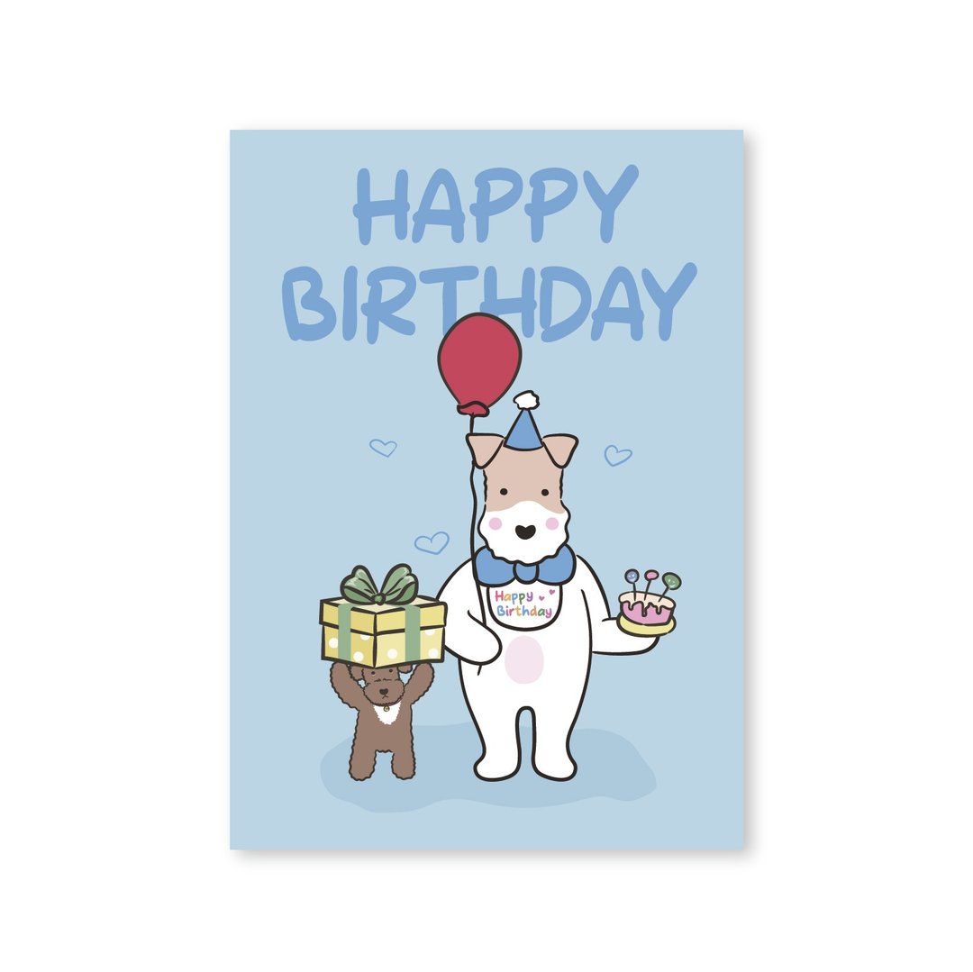 Wirefoxterrier 刚毛猎狐梗 明信片  HAPPY BIRTHDAY - 卡片/明信片 - 纸 白色