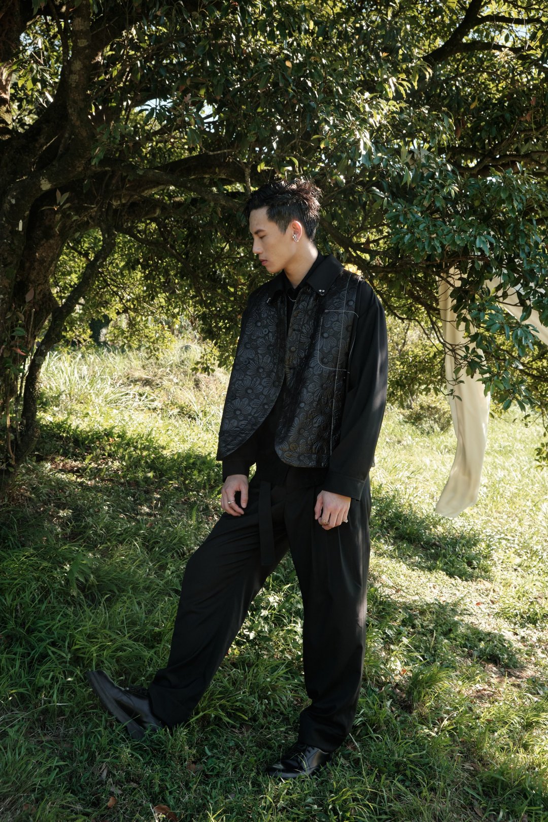 Splicing Arc Jacket - 男装外套 - 聚酯纤维 黑色
