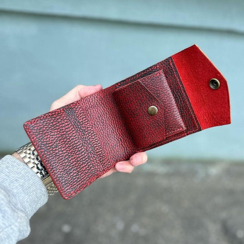 leather wallet men bifold handmade, leather minimalist wallet - 皮夹/钱包 - 真皮 红色