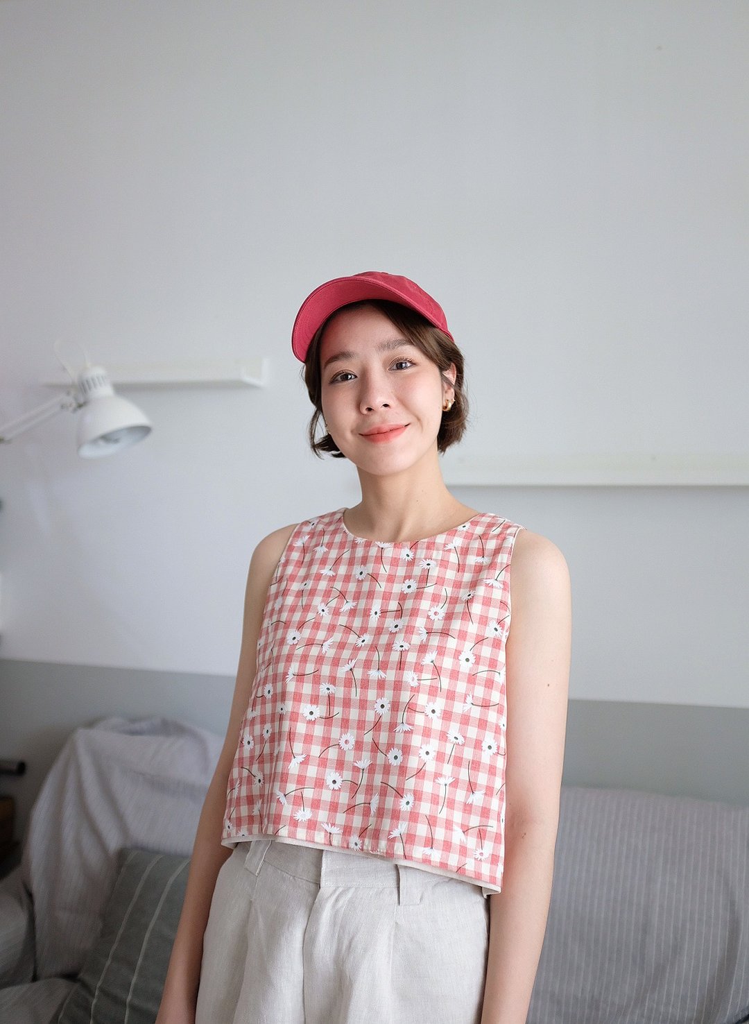 WHITEOAKFACTORY Two-side cotton linen wrap crop top - 女装上衣 - 棉 多色
