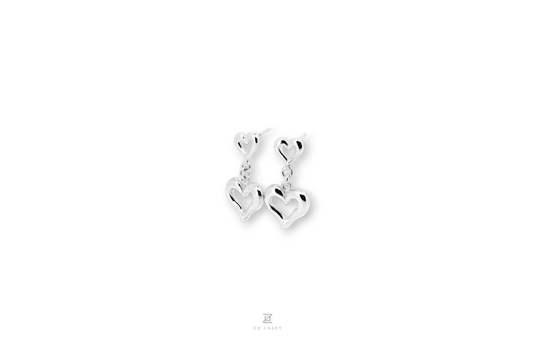 云朵爱心垂坠耳环 - 耳环/耳夹 - 银 银色