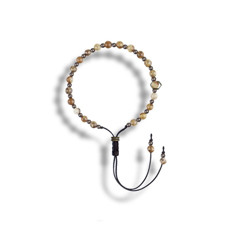 Op.51 复古天然石手链 古法手工做舊 風景石 - 手链/手环 - 半宝石 卡其色