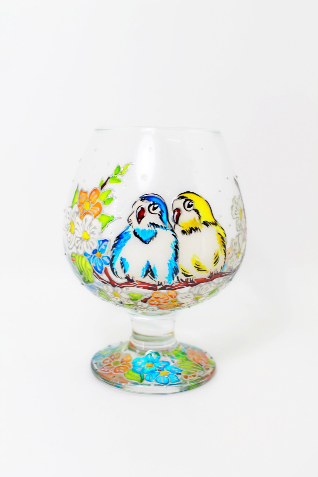 Tropical Parrot Wine Glass Hand Painted Wine Glass glasses with parrots canary d - 酒杯/酒器 - 琉璃 多色