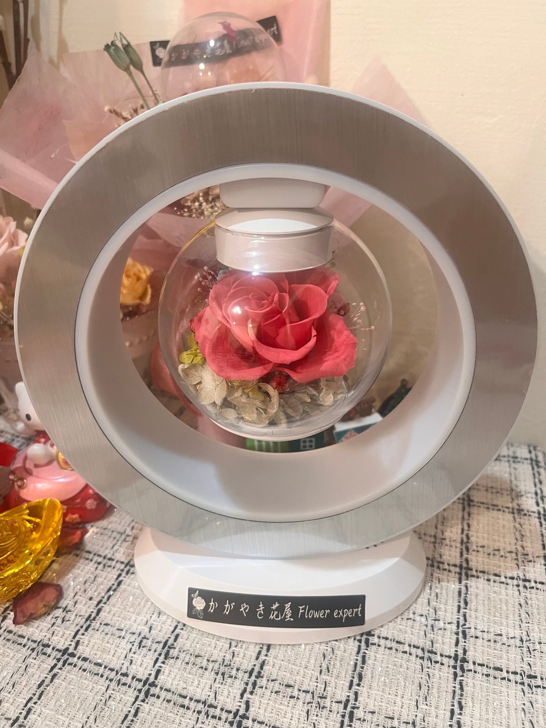 客订悬浮粉色蓝牙喇叭永生花/生日礼物/母亲节礼物/七夕/感应摆设 - 扩音器/喇叭 - 植物．花 粉红色