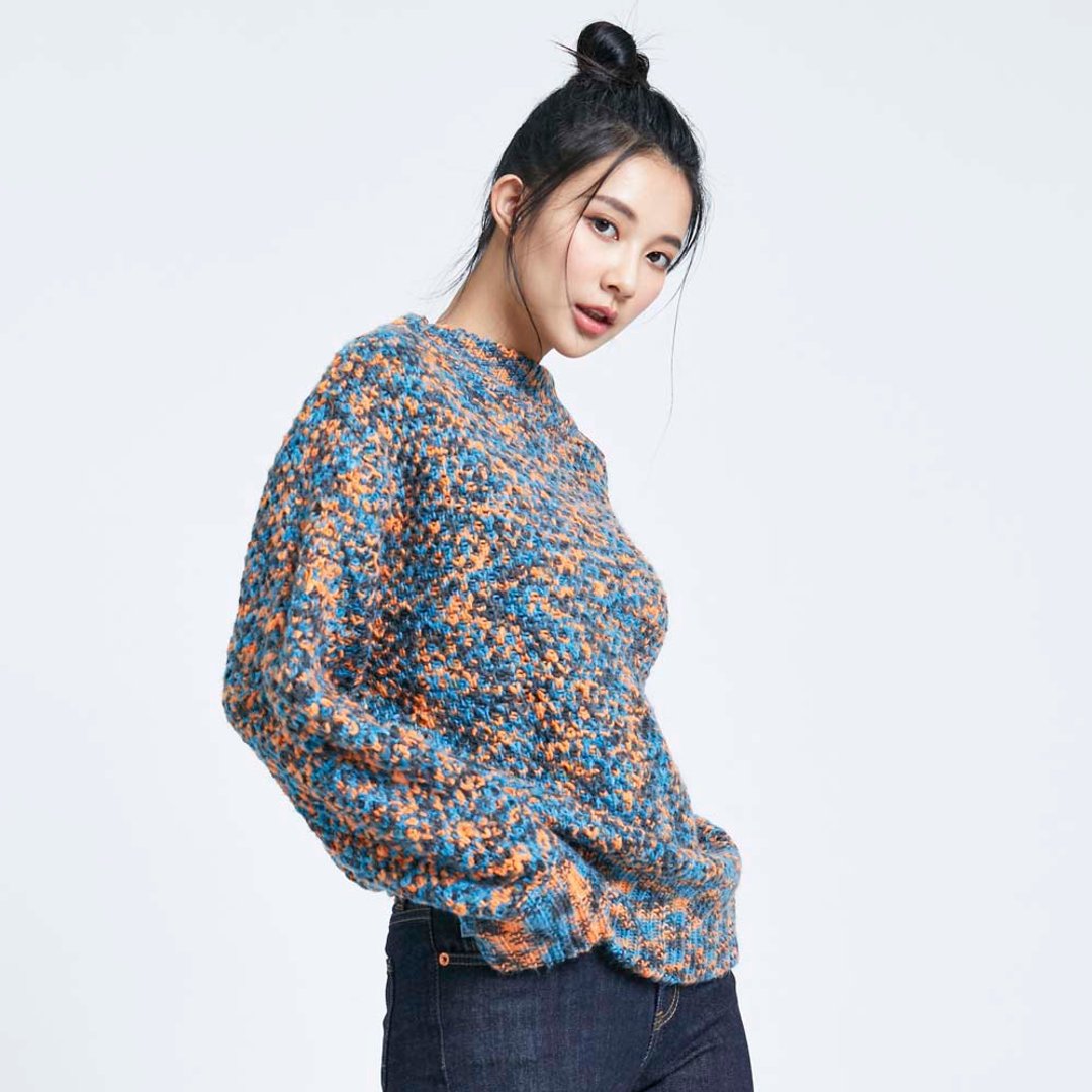 SOMETHING 彩色沙宽松针织毛衣(浅灰桔)#上衣 - 女装针织衫/毛衣 - 棉 多色