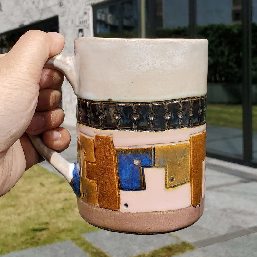 Art Deco 陶艺雕刻杯No.3 - 咖啡杯/马克杯 - 陶 卡其色