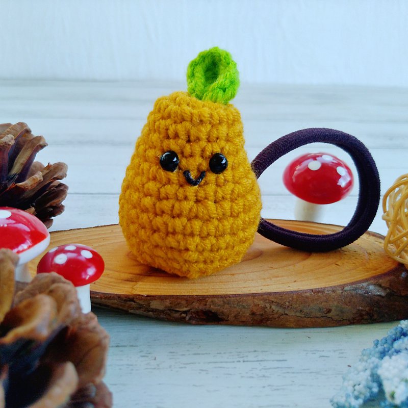 微笑西洋梨 手鈎毛线 发圈 发束 发饰 - 发饰 - 棉．麻 橘色