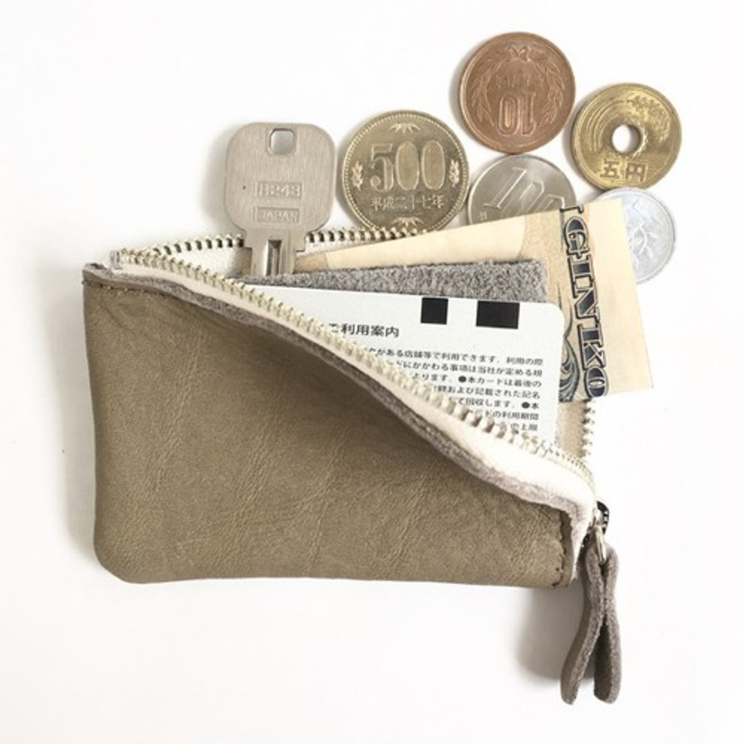 Cow coin leather and cow bed velor minimal coin case [mocha] - 零钱包 - 真皮 卡其色