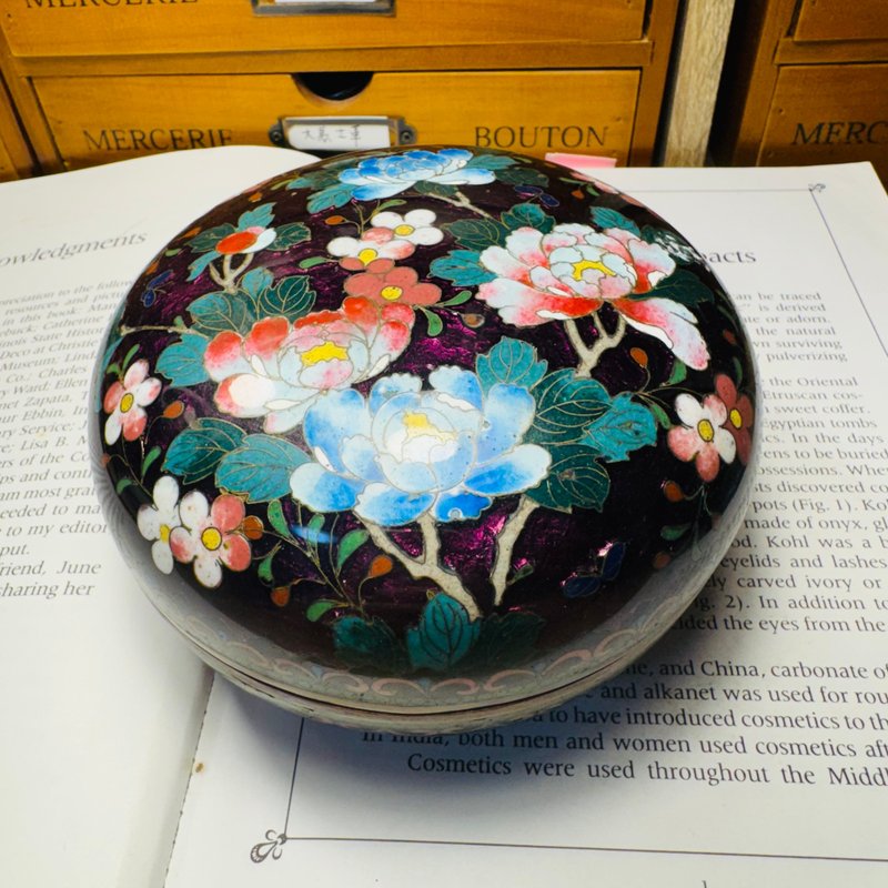 日本七宝烧掐丝珐琅 花卉大圆盒珠宝盒 - 其他 - 其他金属 