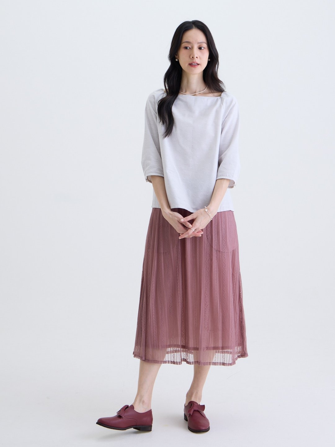 PINKOI ONLY 光点方领包袖上衣-淡月 - 女装上衣 - 棉 白色