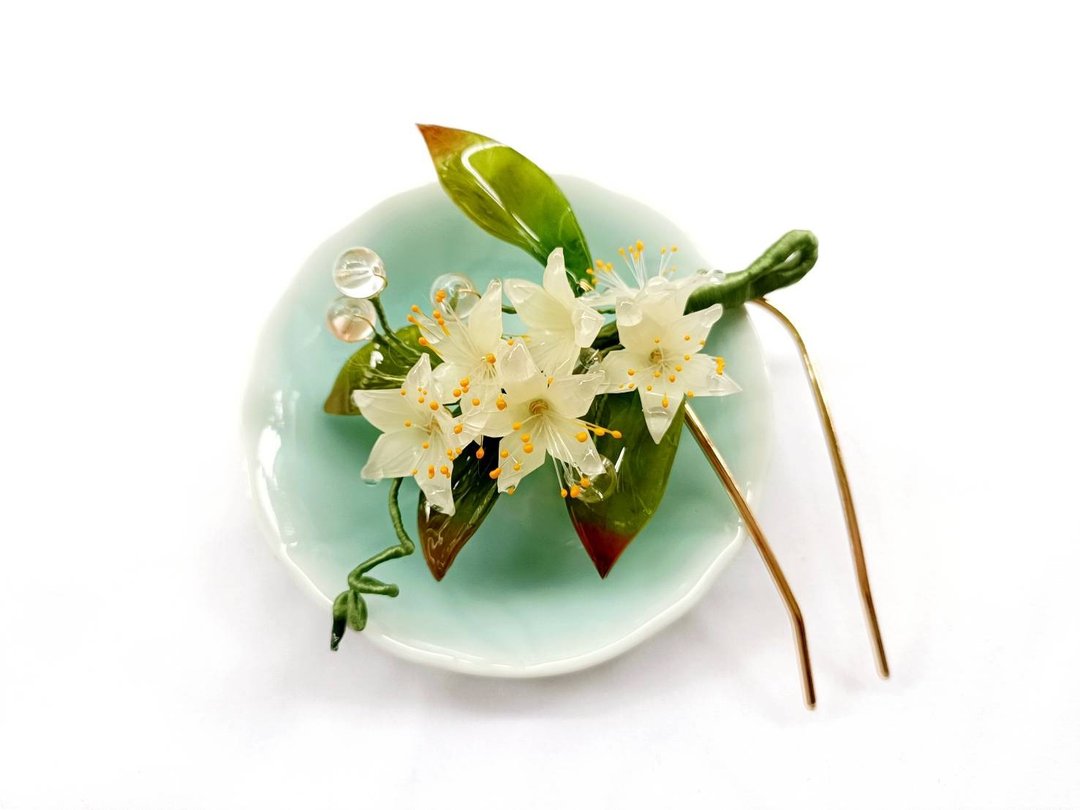清新橙花 仙气热缩花古风发簪发饰饰品配件 - 发饰 - 其他材质 黄色