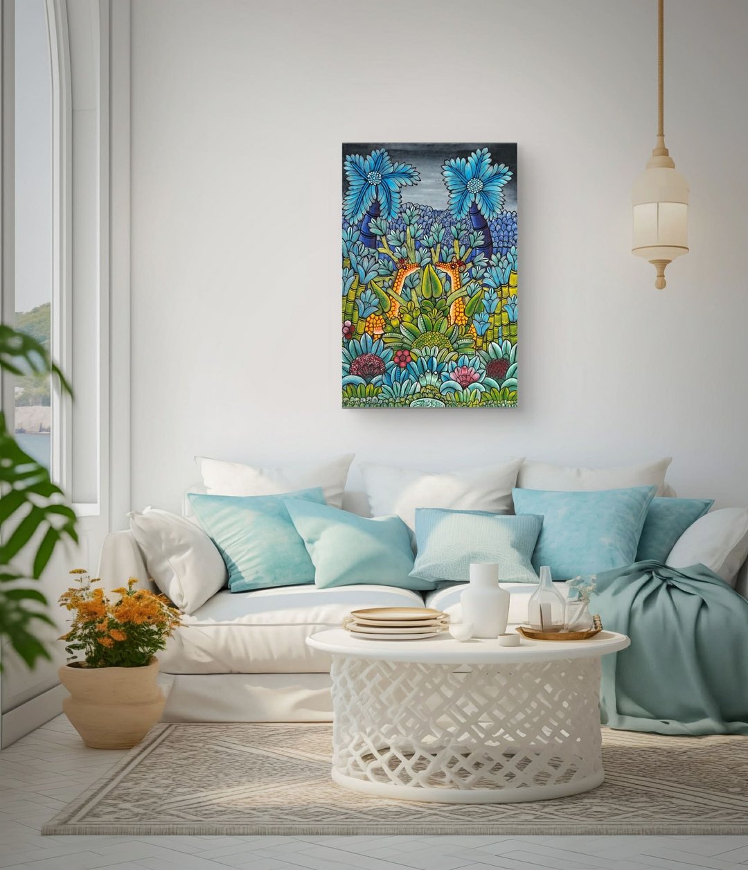 【V002长颈鹿的秘密花园】坦桑尼亚手绘画作,挂画,居家装饰,礼物 - 海报/装饰画/版画 - 其他材质 