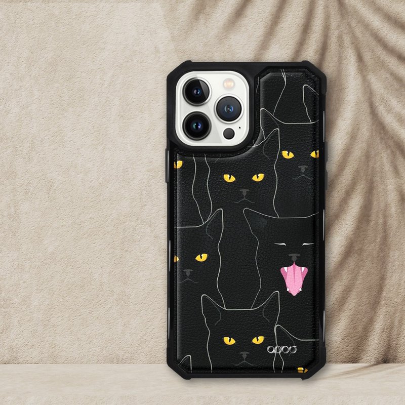 iPhone 13全系列军规防摔皮革磁吸手机壳-慵懒黑猫(黑壳) - 手机壳/手机套 - 其他材质 多色