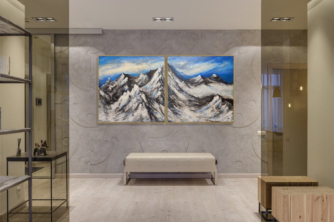 抽象 2 幅雪山画画布双联风景蓝色 - 墙贴/壁贴 - 压克力 多色